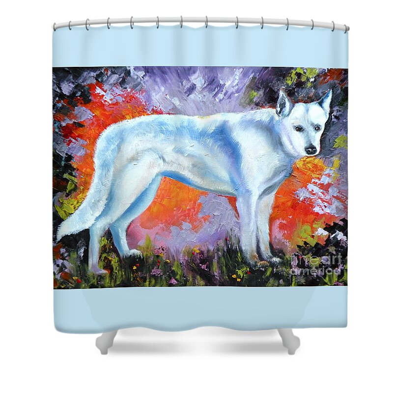 Dogs Shower Curtain featuring the painting In Shepherd Heaven by Susan A Becker