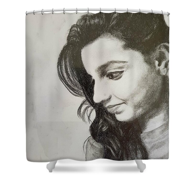 Portrait Drawing Shower Curtain featuring the drawing In Sweet Thought by Cassy Allsworth