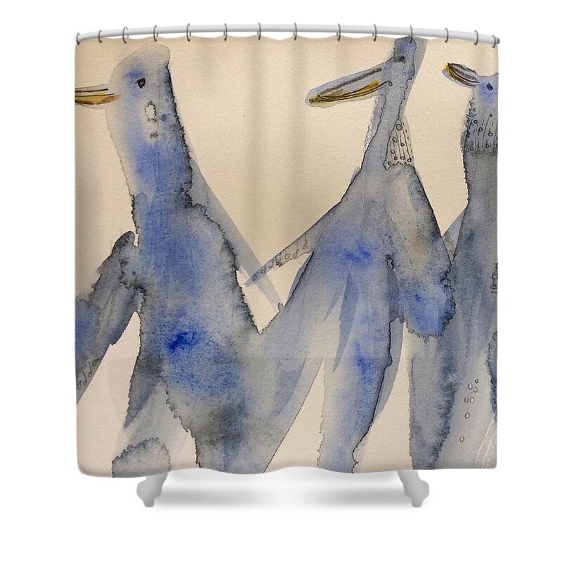 Watercolor Painting Shower Curtain featuring the painting In the company of friends by Suzy Norris