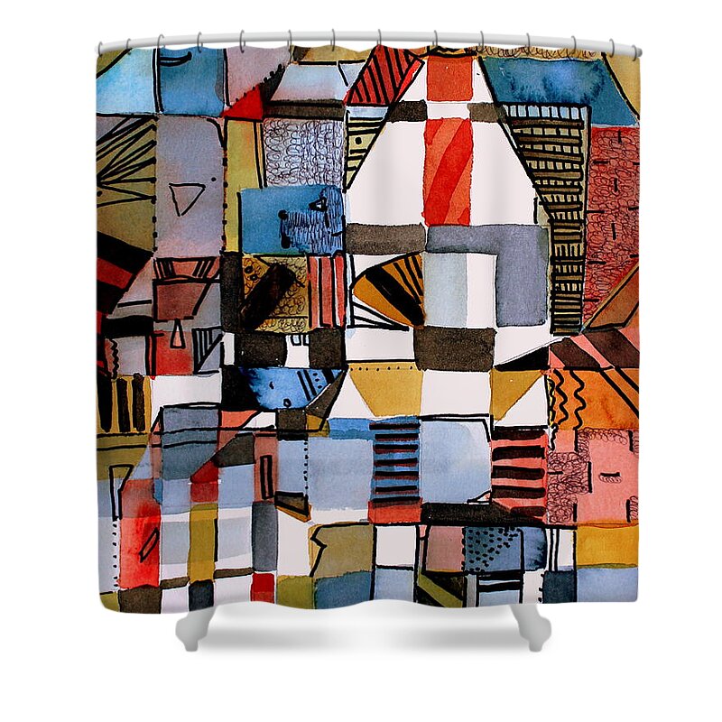 Abstract Shower Curtain featuring the painting In the Dog House by Mindy Newman