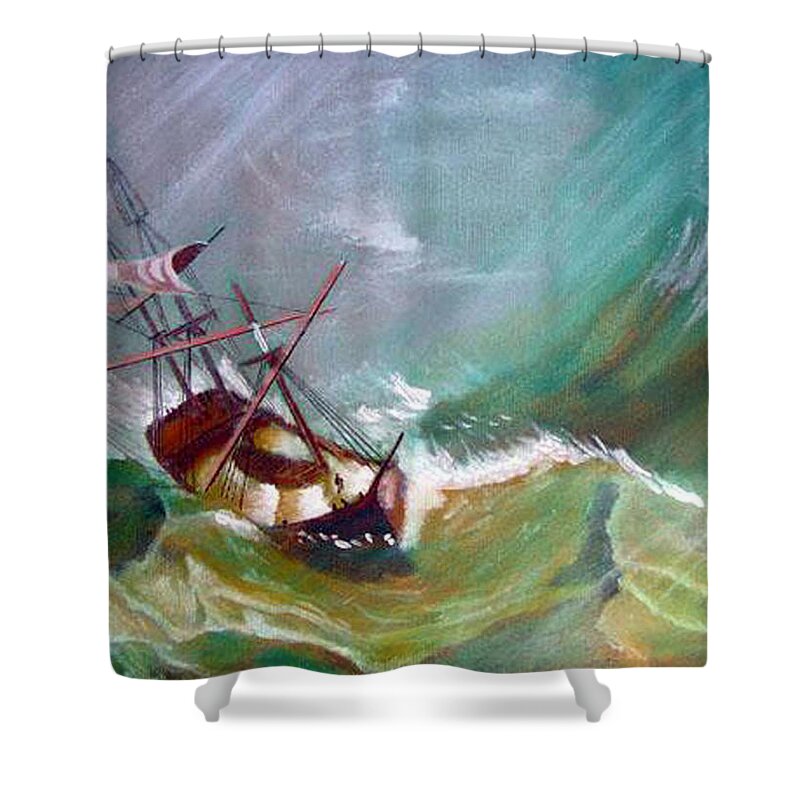 Sailing Ship Shower Curtain featuring the painting In the Eye of the Storm by Richard Le Page
