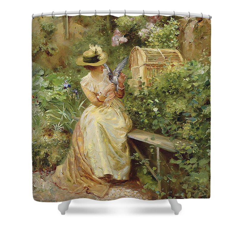 In The Garden Shower Curtain featuring the painting In the Garden, 1892 by Robert Payton Reid