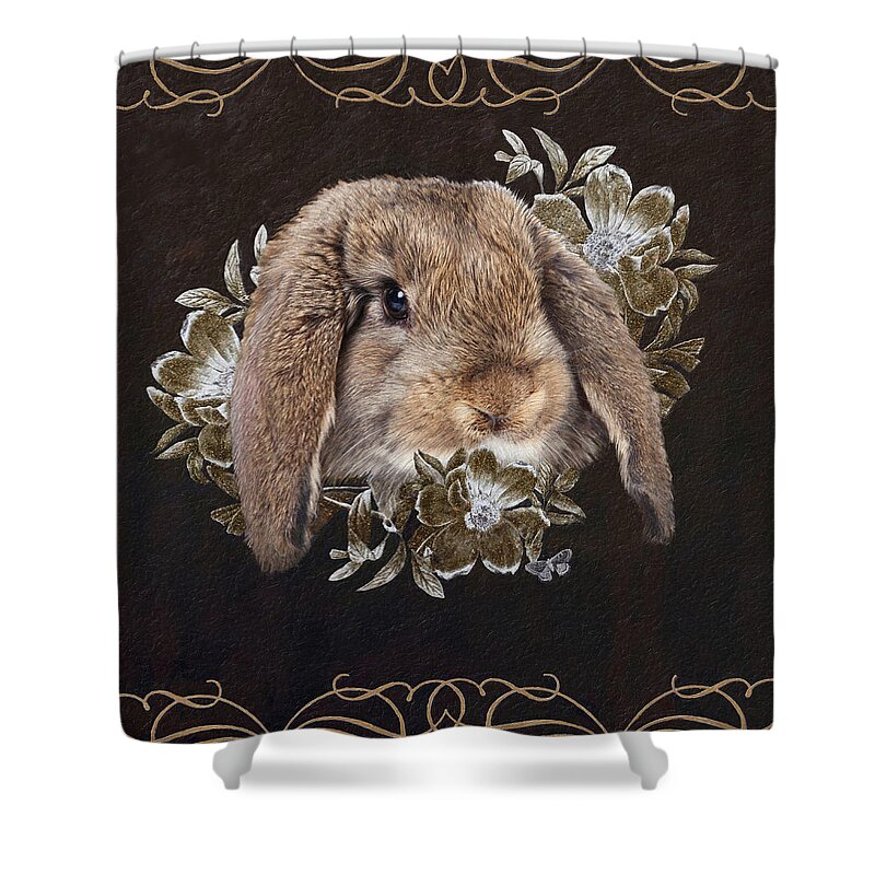 Rabbit Shower Curtain featuring the painting In the Garden of Whispers by Portraits By NC
