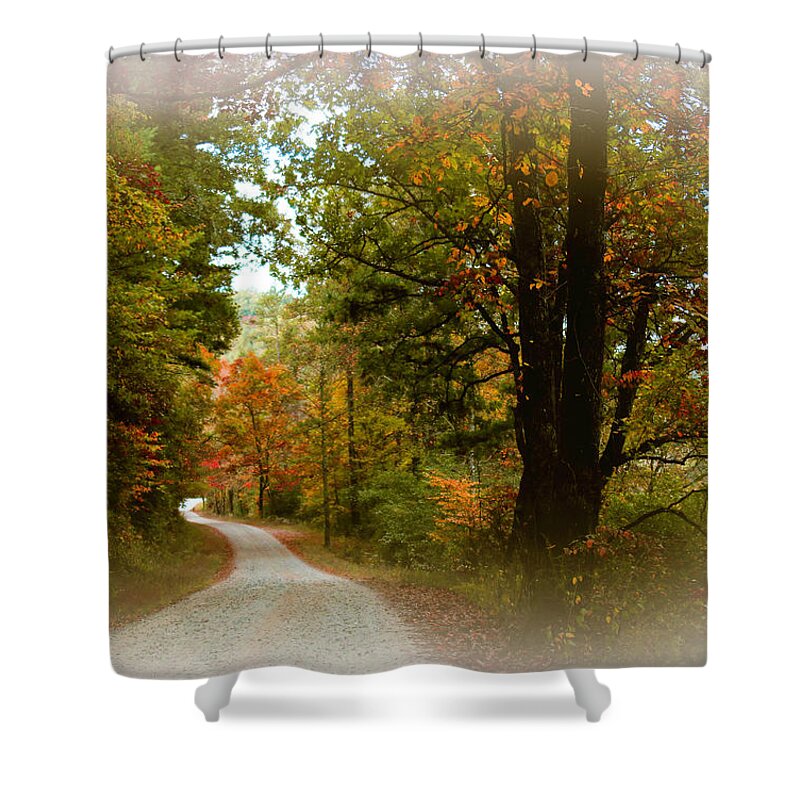 Autumn Shower Curtain featuring the digital art In the Mountains of Georgia by Sharon Batdorf