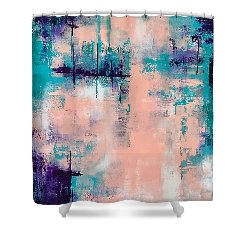 Acrylic Abstract Shower Curtain featuring the painting In The Pink #2 by Suzzanna Frank