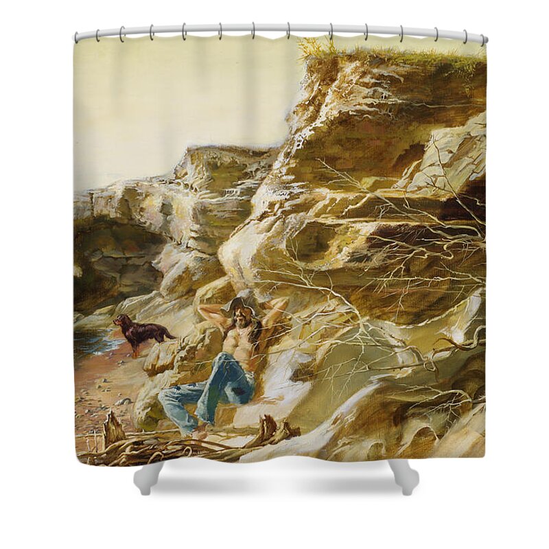 Sergey Gusarin Shower Curtain featuring the painting In the Rocks by Sergey Gusarin