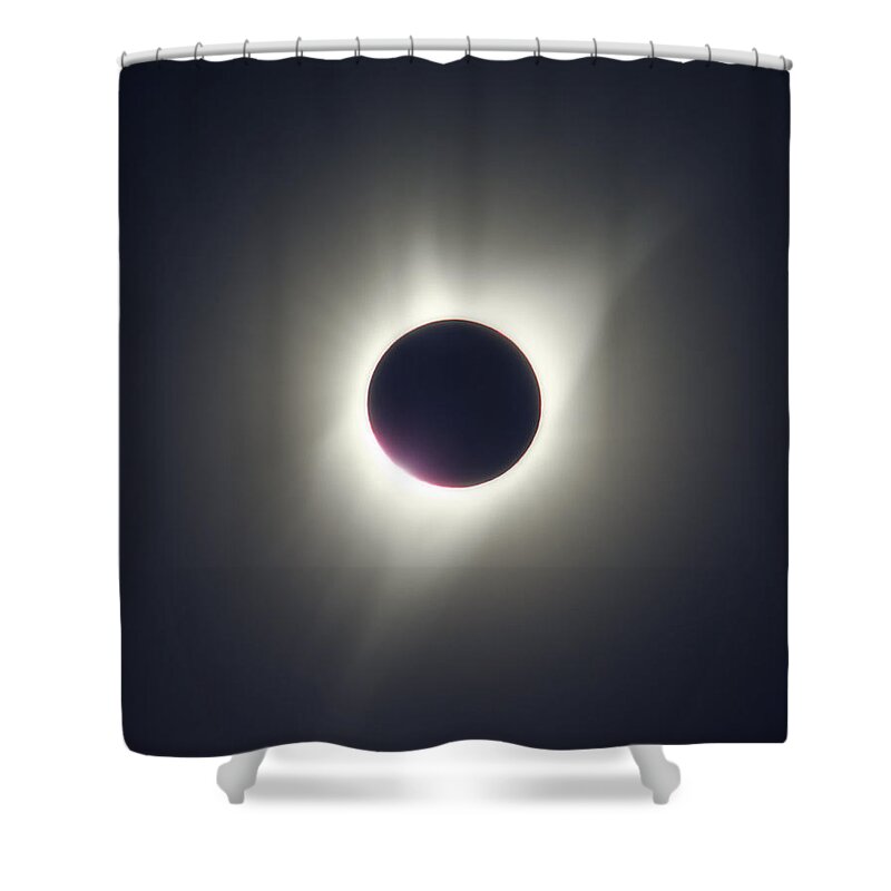 Darin Volpe Nature Shower Curtain featuring the photograph In The Shadow of the Moon -- 2017 Solar Eclipse in Independence, Oregon by Darin Volpe