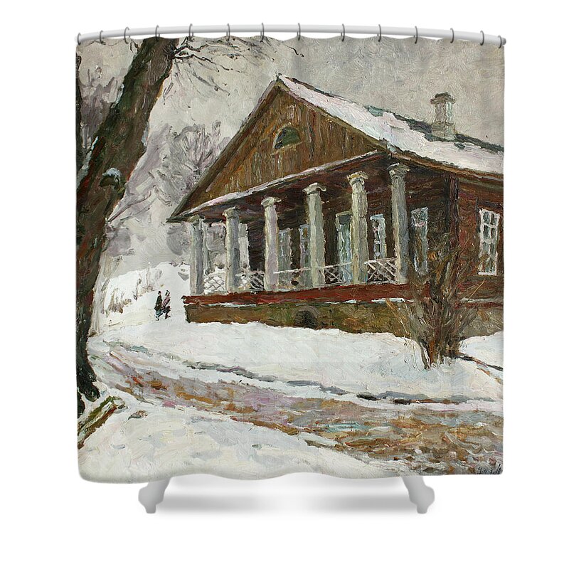 Plein Air Shower Curtain featuring the painting In the silence of the snow covered park by Juliya Zhukova
