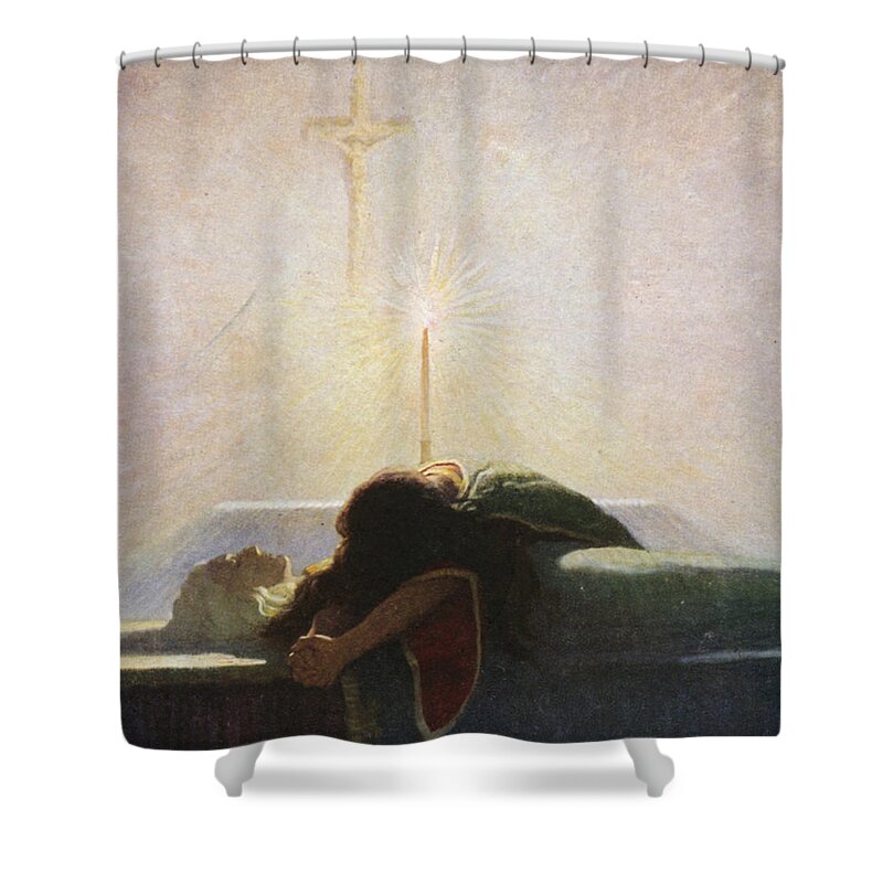In The Tower Of London Shower Curtain featuring the painting In the Tower of London by Newell Convers Wyeth