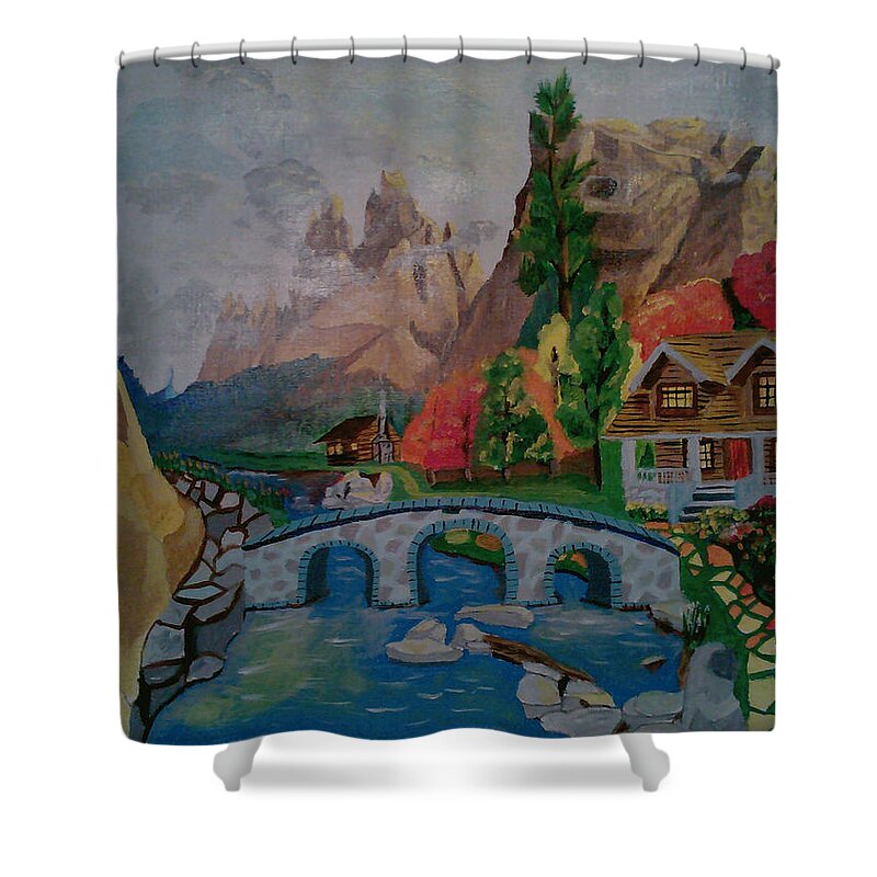 Mountain Shower Curtain featuring the painting In the Valley by David Bigelow