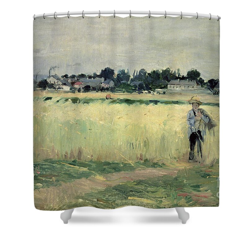 The Shower Curtain featuring the painting In the Wheatfield at Gennevilliers by Berthe Morisot