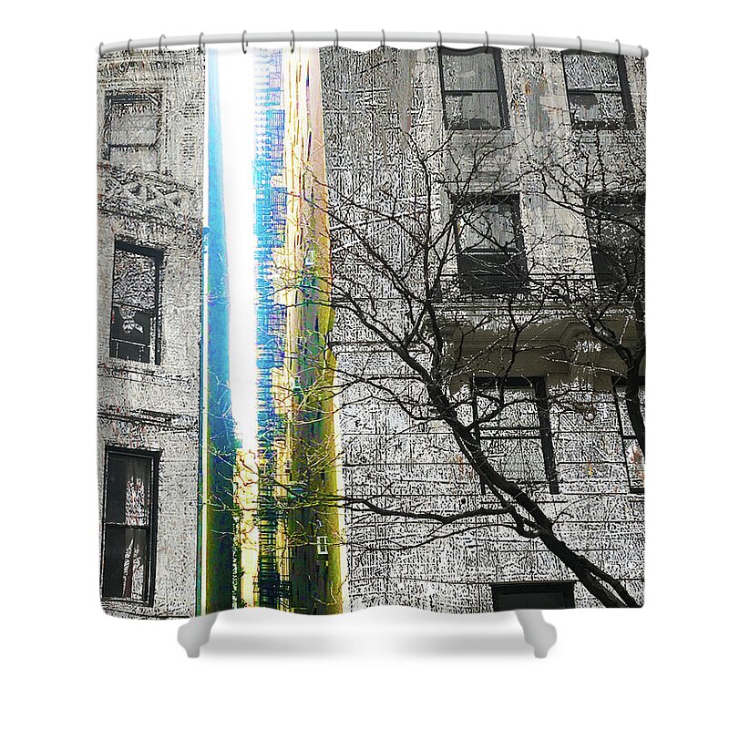 Front Shower Curtain featuring the mixed media Inbetween by Tony Rubino