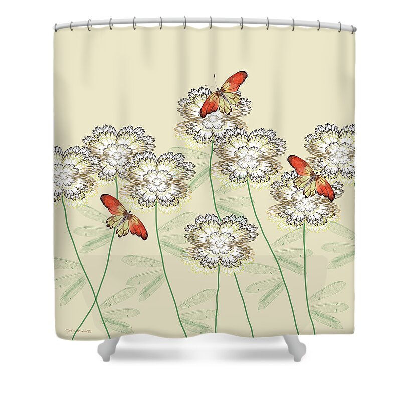 Flower Garden Shower Curtain featuring the mixed media Incendia Flower Garden by Rosalie Scanlon