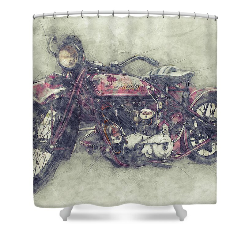Indian Chief Shower Curtain featuring the mixed media Indian Chief 1 - 1922 - Vintage Motorcycle Poster - Automotive Art by Studio Grafiikka