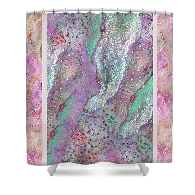 Russian Artists New Wave Shower Curtain featuring the photograph Indian Pink Pearls Triptych by Marina Schkolnik