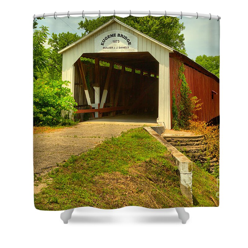 Eugene Covered Bridge Shower Curtain featuring the photograph Indiana Eugene Covered Bridge by Adam Jewell