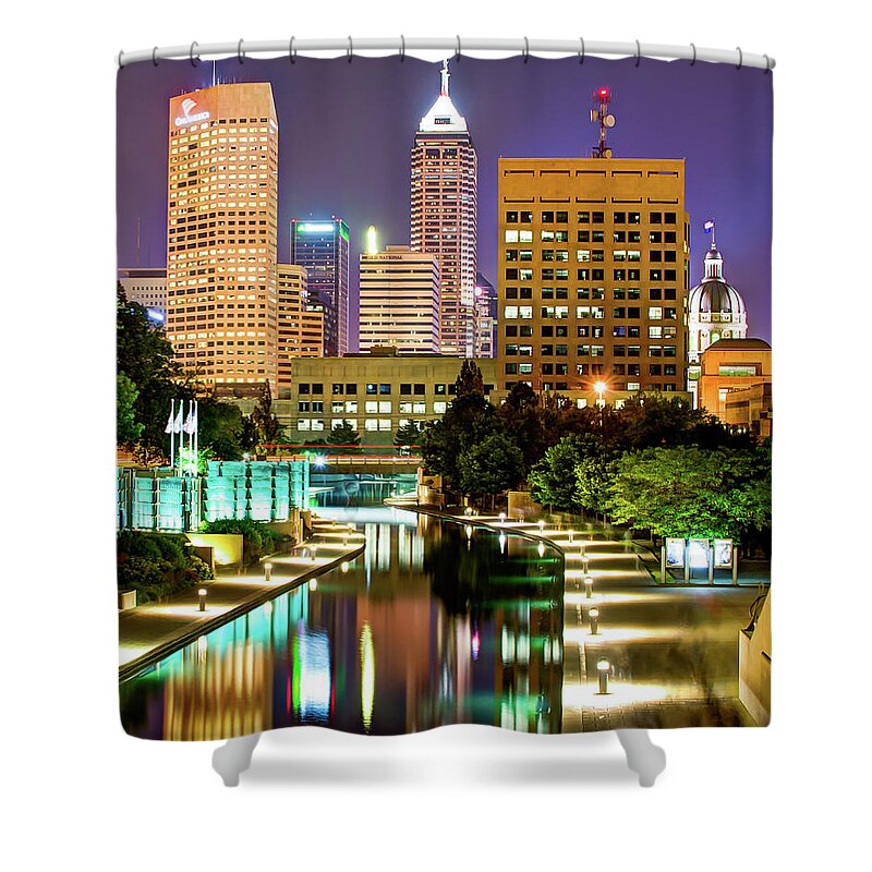 America Shower Curtain featuring the photograph Indianapolis City Skyline and Canal Walk by Gregory Ballos