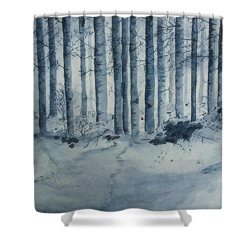 Monochromatic Landscape Shower Curtain featuring the painting Indigo Forest by Susan Nielsen