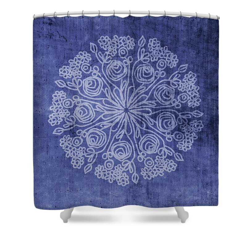 Indigo Shower Curtain featuring the mixed media Indigo Mandala 2- Art by Linda Woods by Linda Woods