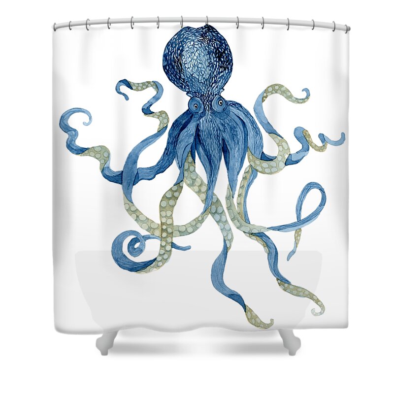 Indigo Shower Curtain featuring the painting Indigo Ocean Blue Octopus by Audrey Jeanne Roberts