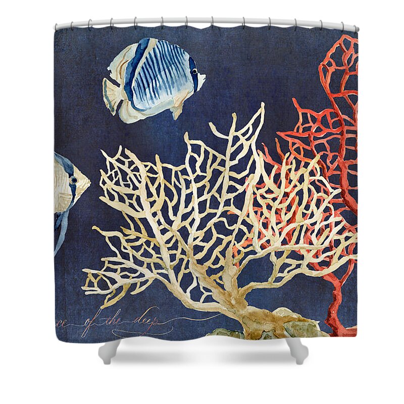 Red Fan Coral Shower Curtain featuring the painting Indigo Ocean - Silence of the Deep by Audrey Jeanne Roberts