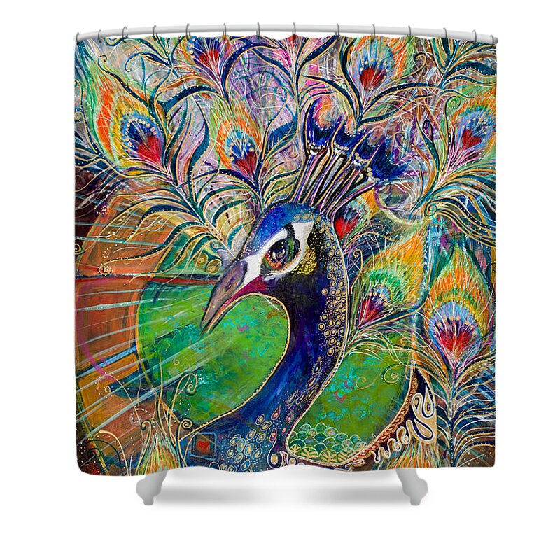 Peacock Shower Curtain featuring the painting Confidence and Beauty- Individuality by Leela Payne