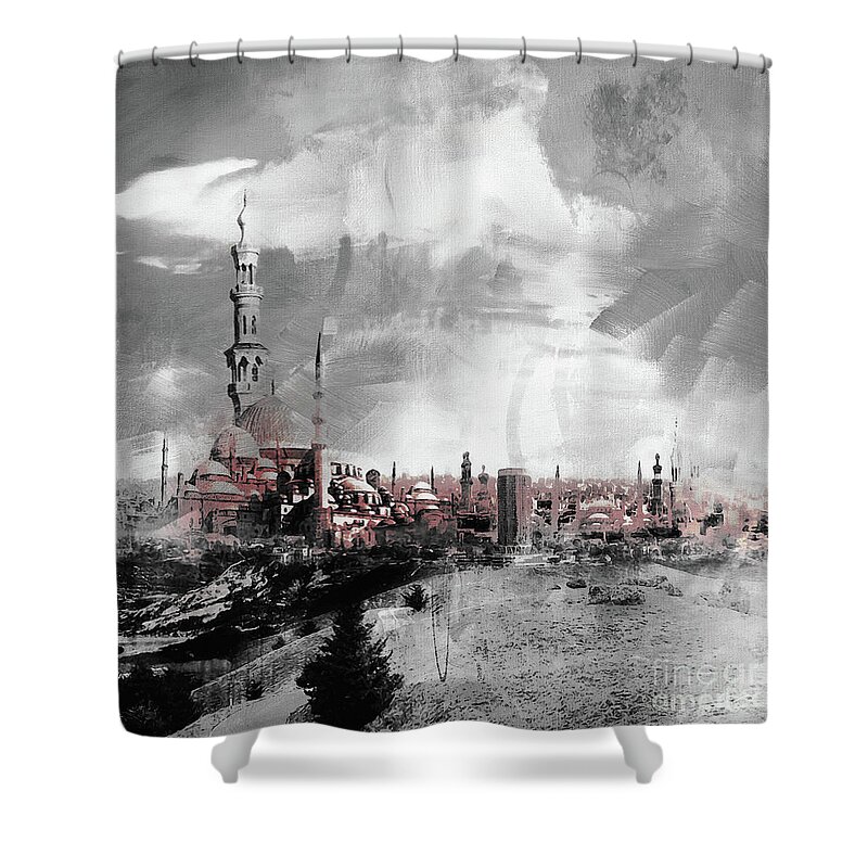 Buildings Shower Curtain featuring the painting Indonesian Landscape 02a by Gull G