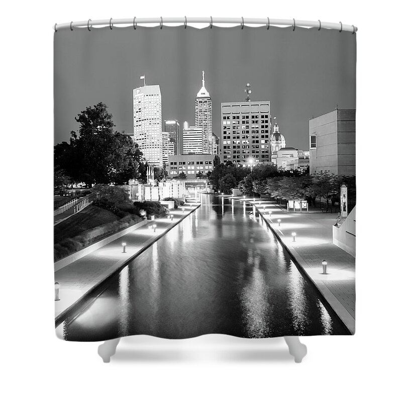 Indianapolis Skyline Shower Curtain featuring the photograph Indy City Skyline - Indianapolis Indiana Black-White 1x1 by Gregory Ballos