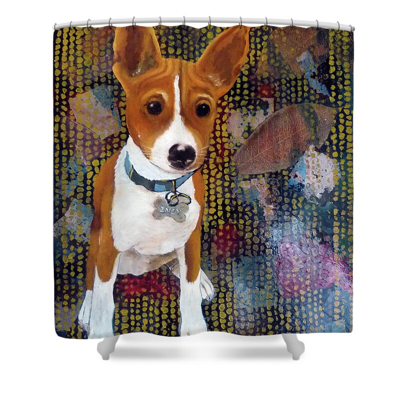 Dog Shower Curtain featuring the painting Indy by Karen Coggeshall