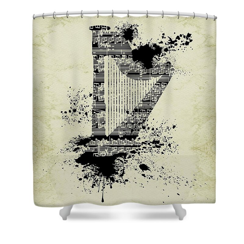 Ink Shower Curtain featuring the digital art Inked Harp Sepia by Barbara St Jean