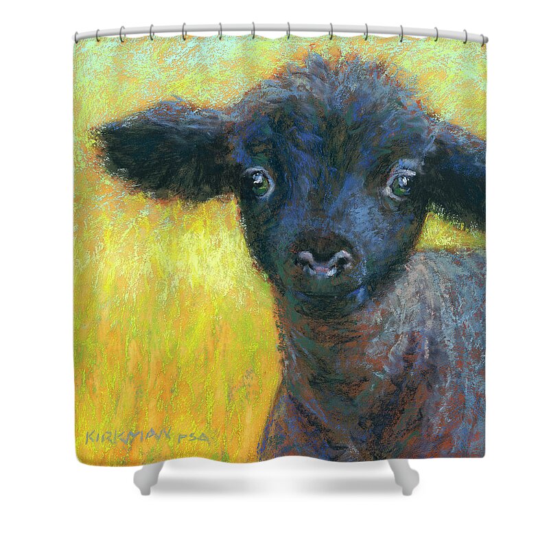 Lamb Shower Curtain featuring the pastel Inky by Rita Kirkman