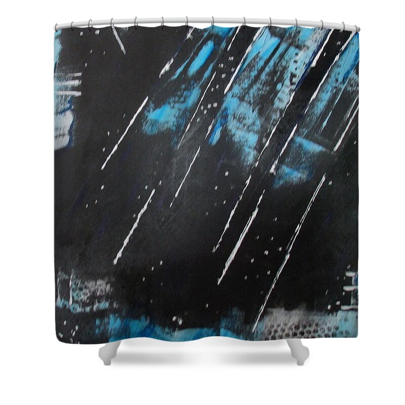 Cosmos Eternity Space Emotion Galaxy Peace Black Blue White Vibrant Shower Curtain featuring the painting Inner Flight by Sharyn Winters