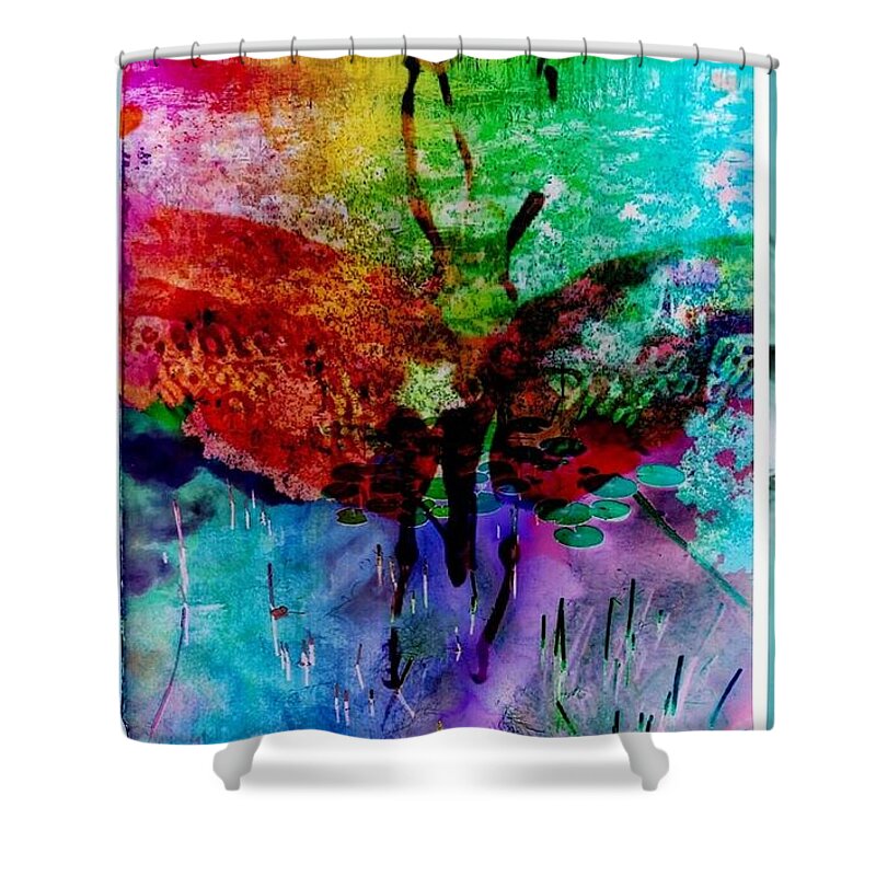 Insect Shower Curtain featuring the mixed media Insects and incense by Christine Paris
