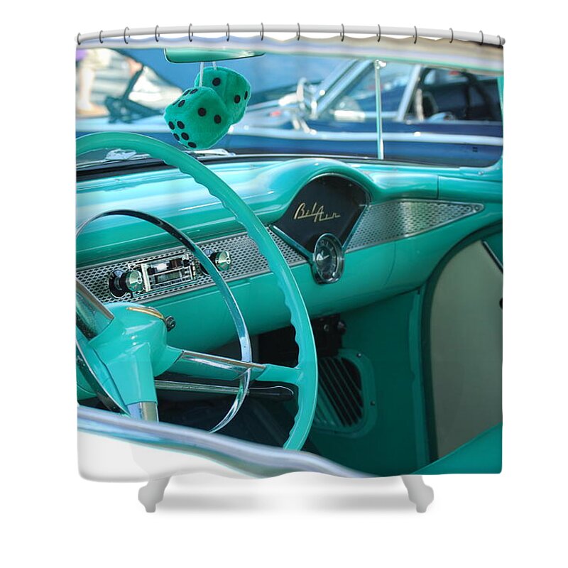 57 Chevy Shower Curtain featuring the photograph Inside a Classic by Eric Liller