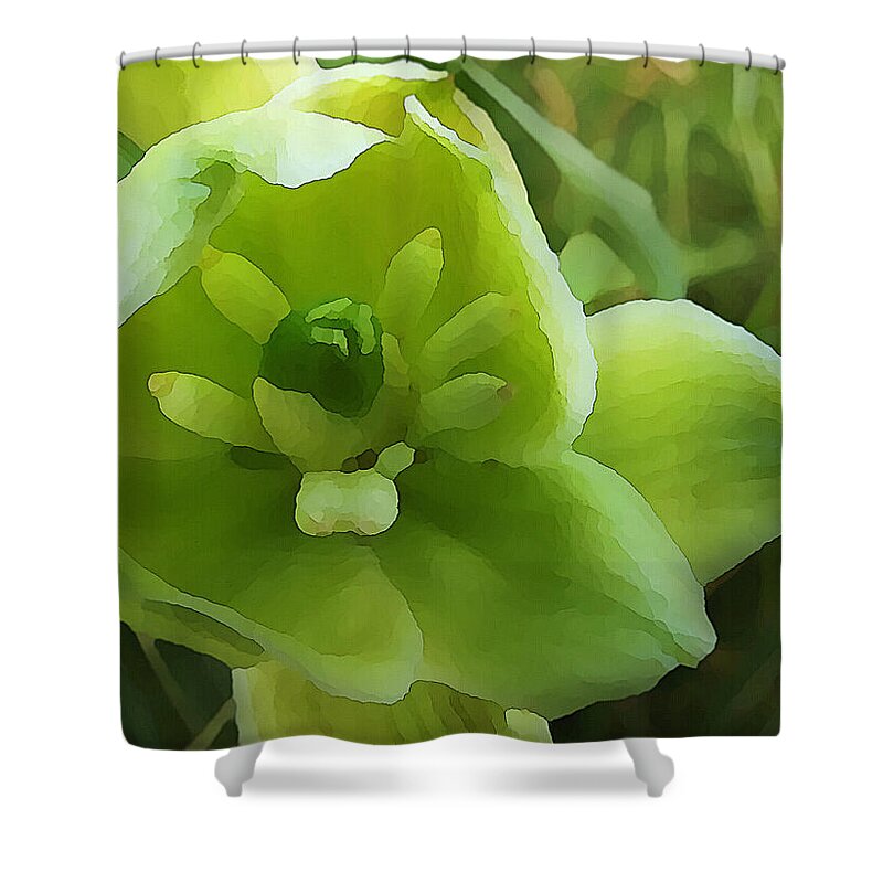 Botanical Shower Curtain featuring the mixed media Inside a Yucca Bell Flower by Shelli Fitzpatrick