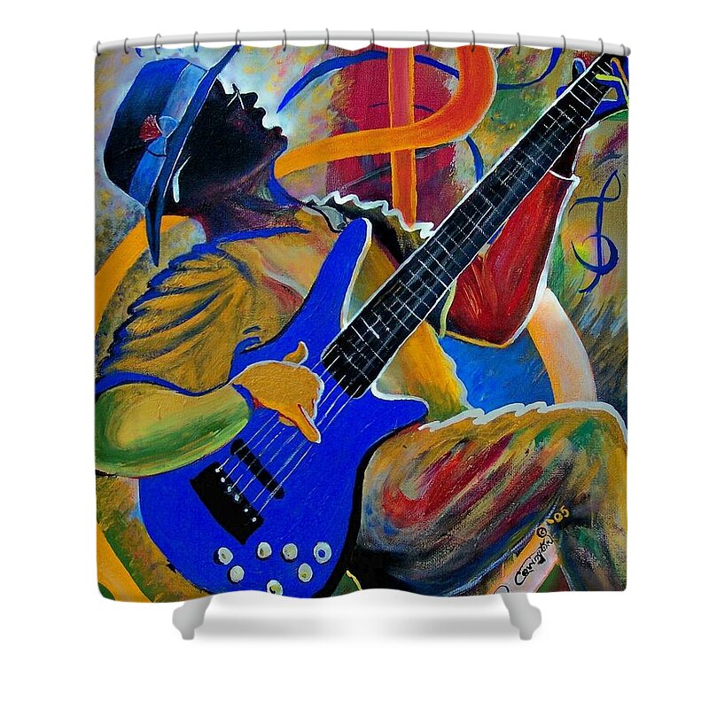  Guitar Shower Curtain featuring the painting Inside my music by Arthur Covington