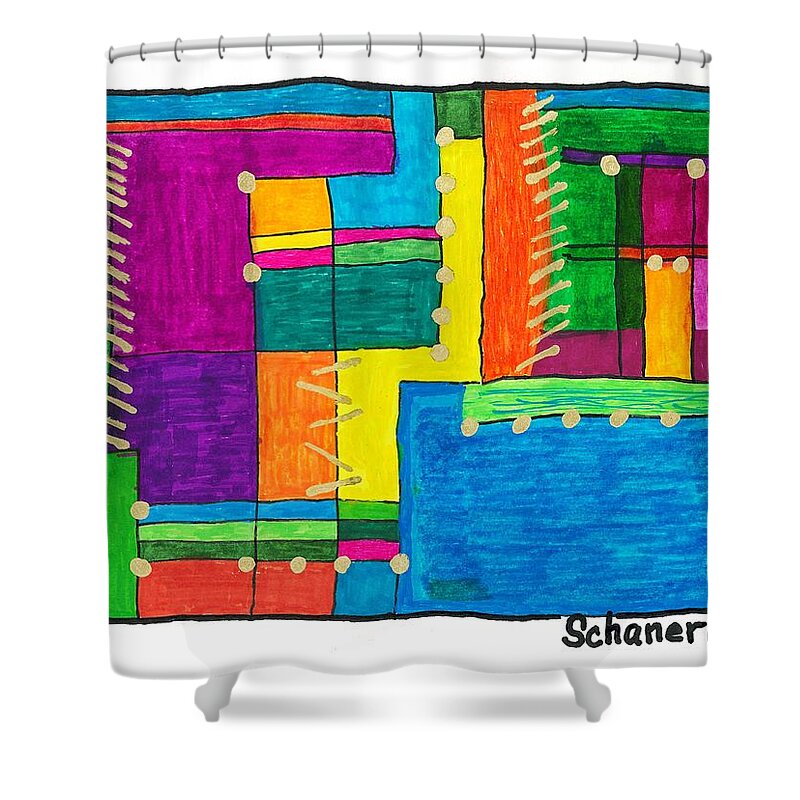 Original Drawing Shower Curtain featuring the drawing Inside The Box by Susan Schanerman