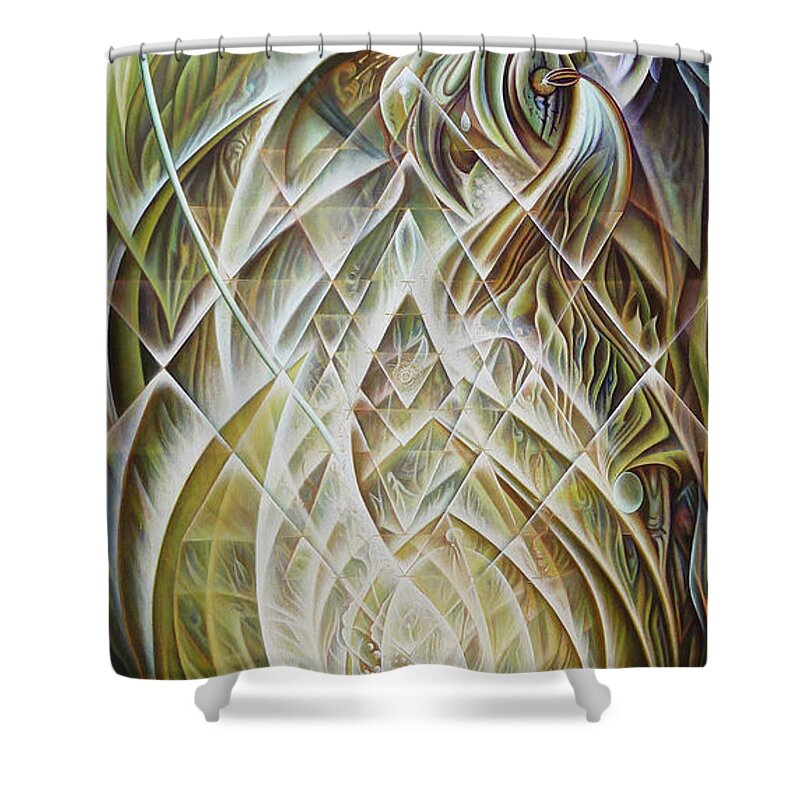 Lotus Shower Curtain featuring the painting Inside the white Lotus by Nad Wolinska