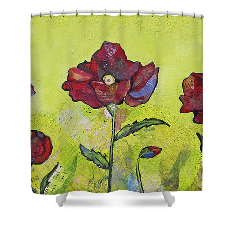 Bright Shower Curtain featuring the painting Intensity of the Poppy I by Shadia Derbyshire