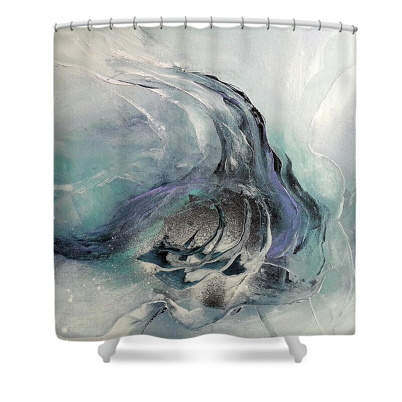 Abstract Shower Curtain featuring the painting Sound of Waves by Florentina Maria Popescu