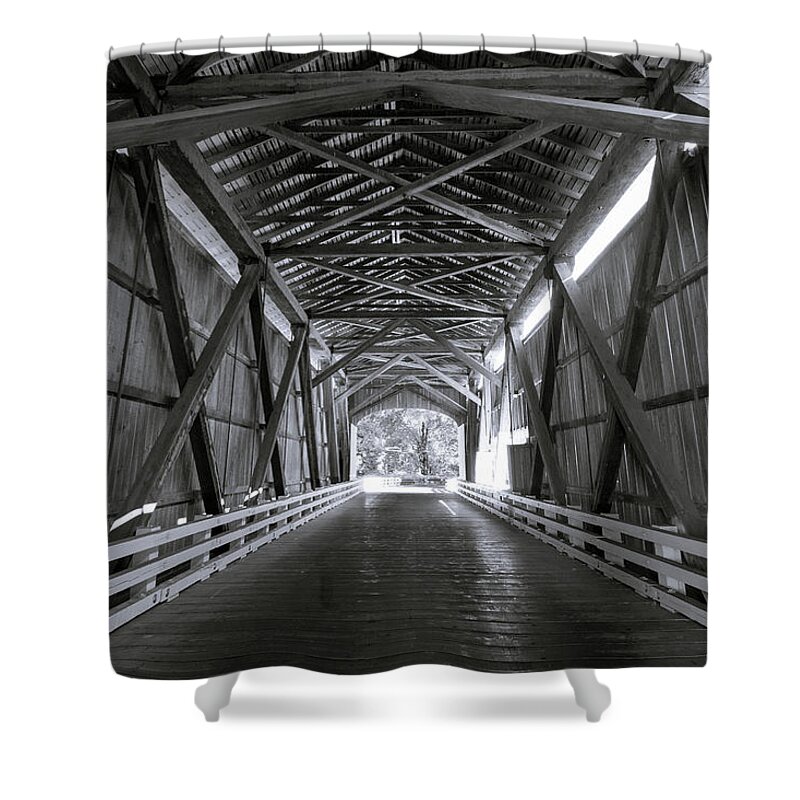 Covered Bridge Shower Curtain featuring the photograph Interior of Covered Bridge by Catherine Avilez