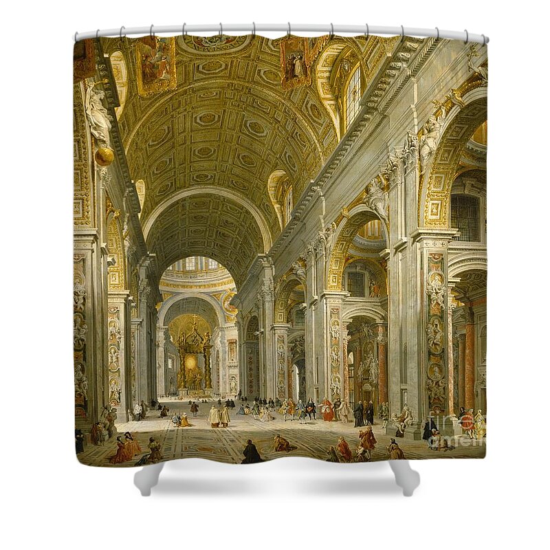 Interior Shower Curtain featuring the painting Interior of St. Peter's - Rome by Giovanni Paolo Panini