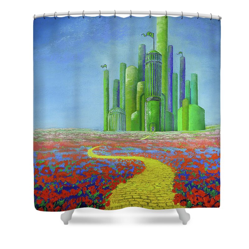 Wizard Of Oz Shower Curtain featuring the painting Interlude on the Journey Home by Lisa Crisman