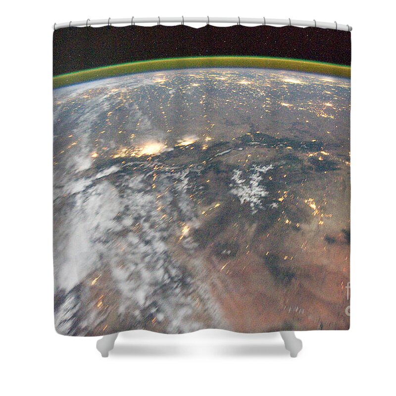 International Shower Curtain featuring the photograph International Space Station night time image Rocky Mountains Denver Colorado Springs by Vintage Collectables