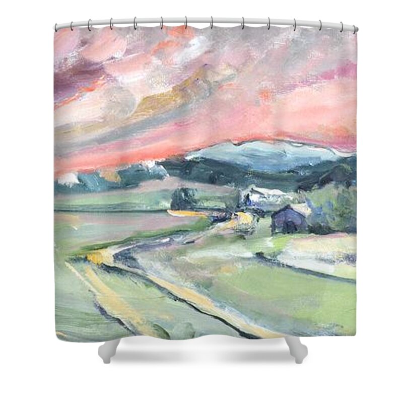 I-81 Shower Curtain featuring the painting Interstate 81 Mile Marker 210 Augusta County Virginia USA by Donna Tuten