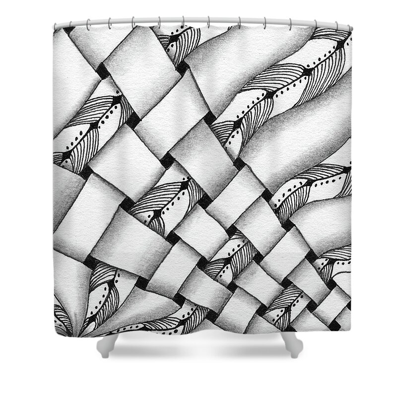 Zentangle Shower Curtain featuring the drawing Interwoven by Jan Steinle