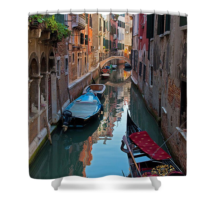 Venice Italy Shower Curtain featuring the photograph Intimate Canal - Venice, Italy by Denise Strahm