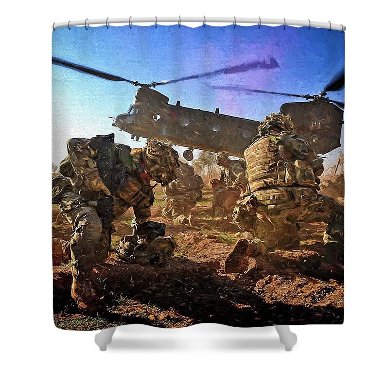 Army Shower Curtain featuring the digital art Into Battle - Painting by Roy Pedersen