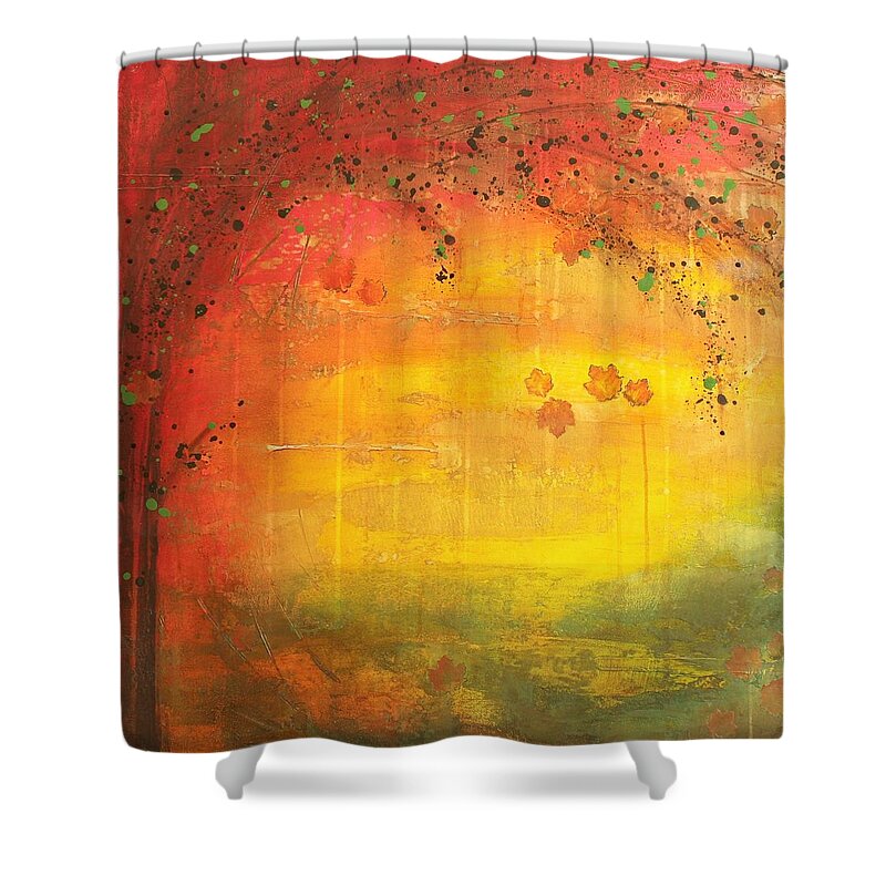 Acrylic Shower Curtain featuring the painting Into Fall - Tree Series by Brenda O'Quin