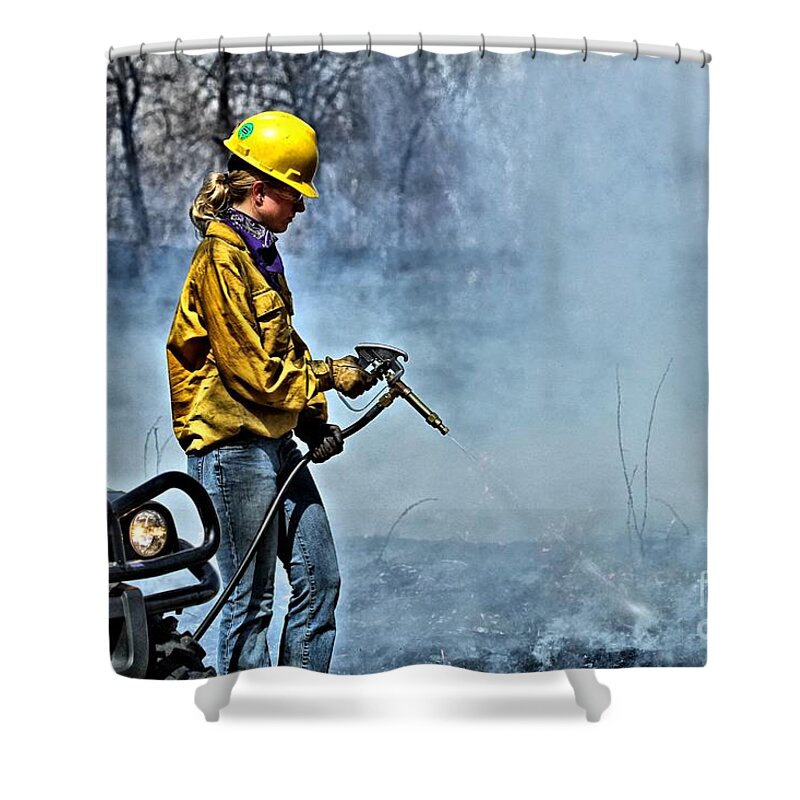 Female Shower Curtain featuring the photograph Into The Flames 2 by Jimmy Ostgard